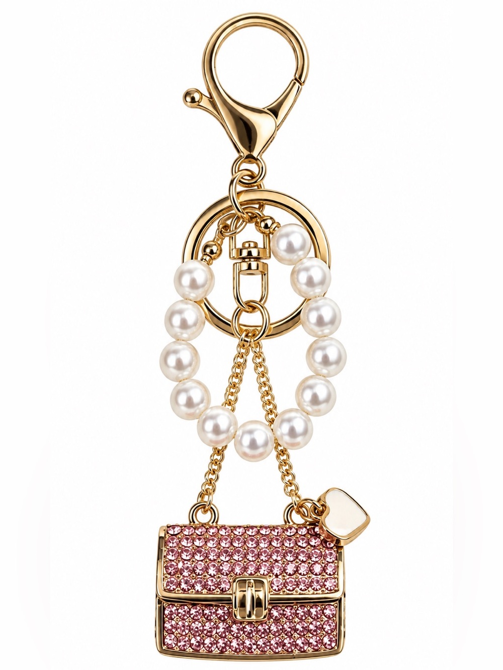 Pink Rhinestone Purse Bag Charm & Keychain with Pearl Detail NEW